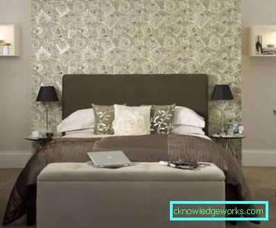Design av de kombinerade tapeterna 2 för sovrummet - bilder och finish Design av de kombinerade tapeterna 2 för sovrummet - bilder och finish