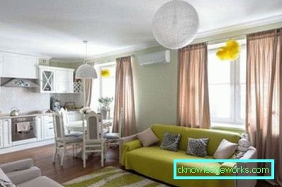 Design av kök-matsal-vardagsrum i lägenheten