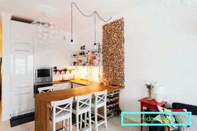 Kök design vardagsrum på 17 kvadratmeter med zonering - foto interiör