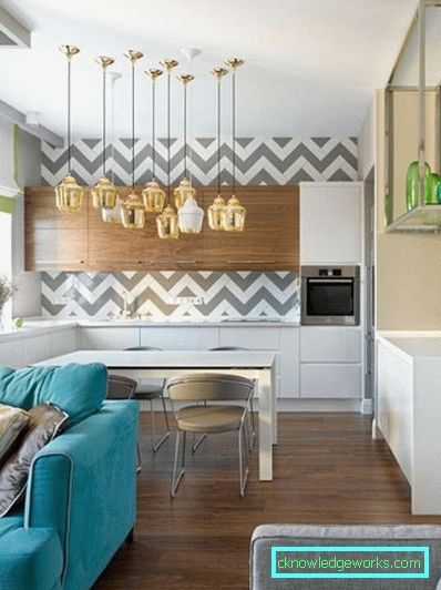 Köksdesign i ljusa färger - foto i modern stil