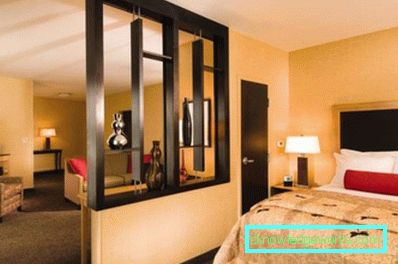 Vardagsrum och sovrum i ett rum - bilder av inredningsdesign