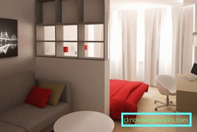 Vardagsrum och sovrum i ett rum - bilder av inredningsdesign