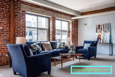 Loftstil vardagsrum - foto av interiörer i lägenheten