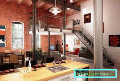 Loftstil vardagsrum - foto av interiörer i lägenheten