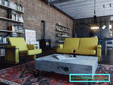 Loftstil vardagsrum - foto av interiörer i lägenheten