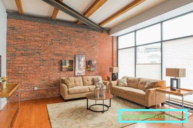Loftstil vardagsrum - foto av interiörer i lägenheten