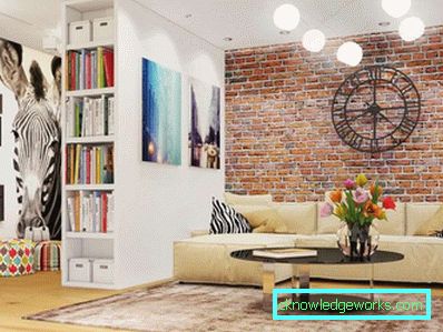 Loftstil vardagsrum - foto av interiörer i lägenheten