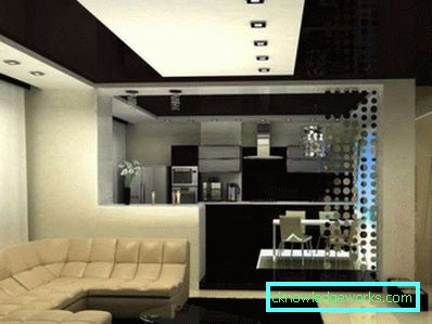 Kök 14 kvm - foto av snygg design med balkong och soffa